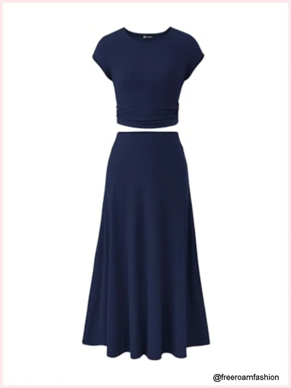 Women's Ribbed Knit Skirt Set - Crop Top & A-Line Midi Skirt